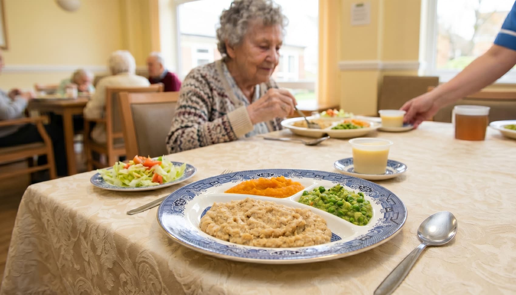A resident enjoying a freshly prepared, nutritious meal served in the dining room at Ferndale